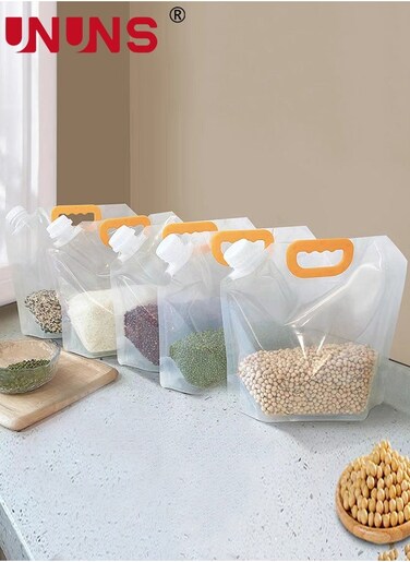 Grain Storage Container,5pcs 2.5L Moisture-Proof Sealed Bag For Food Storage With Funnel,Portable Washable Stand Up Food Storage Pouches For Grains Legumes And Long Term Storage