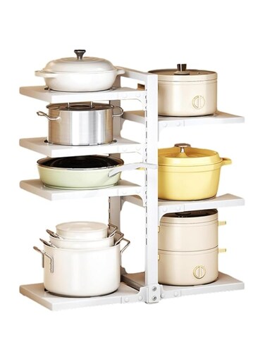 DESALOV Pots and Pans Organizer for Cabinet - 7 Tier Pot Rack, Freedom Spacing Adjustable Pan Organizer for Kitchen Organization &amp; Storage, Pot Lid Organizer, White