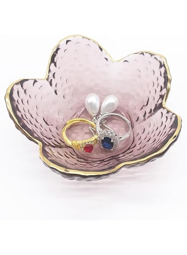 SVNXI Flower Ring Dish Jewelry Tray, Glass Jewelry Dish Tray, Aesthetic Room Decor Small Trinket Dish, Nightstand Jewlery Ring Holder Dish, Bathroom Jewelry Plate Bowl for Rings Earrings (Purple)