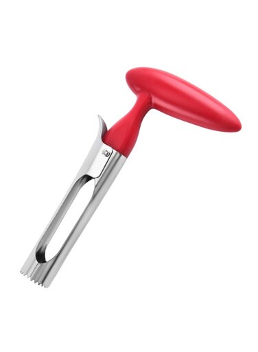 Multi-Purpose Fruit Corer, Apple Corer Tool, Pear Pitter With Sharp Serrated Blade, Heavy-Duty Easy Core Remover, Easy to Use and Clean, Red/Silver, 18x9.5cm