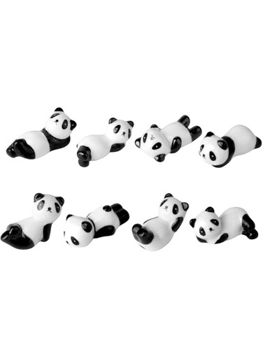 ELECDON 8 Pcs Panda Ceramic Ware Chopstick Rest Set,Ceramic Panda Pattern Chopsticks Rest Rack Spoon Fork Knife Holder Rack Practice Furnishing Articles