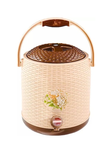 Beige Braided Texture Water Cooler Jug Cane with Dispenser Tap Included Cup Insulated Beverage Dispenser Keeps Water Cold for Long Time Outdoor Picnic Camping