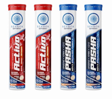 Pasha &amp; Activo Effervescent Multivitamin Bundle   With Ginseng, Herbs &amp; Caffeine   Orange Blackberry &amp; Fruit Flavors   Sugar-Free   2 PASHA + 2 ACTIVO (80 Tablets)