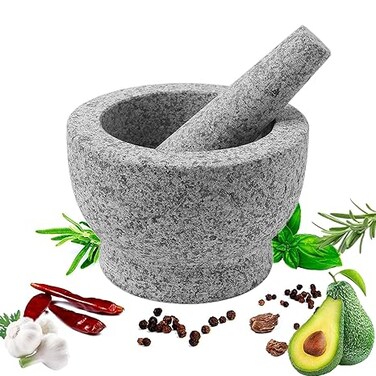 Natural Stone Mortar And Pestle Set,Molcajete Mexicano,Stone Mortar And Pestle,Guacamole Bowl,Spice Grinder Hand,Spice,Herb And Avocado Masher For Guacamole,Salsa And Pesto Crush