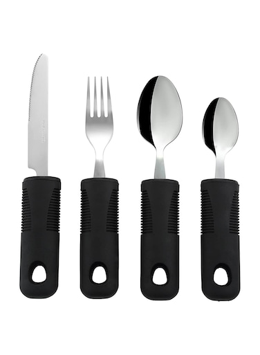 Extra Wide Handles Easy Grip Cutlery Set Chunky Handles Comfort Grips Disability Ideal Dining aid for Elderly Disabled Arthritis Parkinsons Disease Tremors Sufferers 4PCS Black