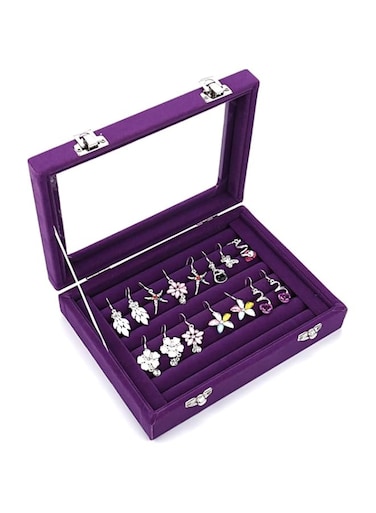 Velvet Jewelry Box Organizer with Clear Lid Removable Compartment For Storage Rings, Earrings, Necklaces (One size, Purple)