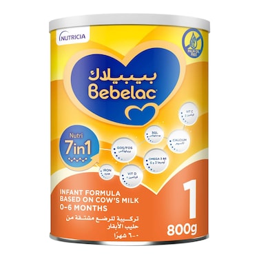 Bebelac Nutri 7-in-1 Growing-Up Infant Formula Milk, Stage 1, from 0 to 6 Months, 800g