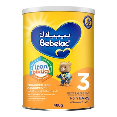 Bebelac Junior 3 Iron Biotics Young Child Formula, 1-3 Years, Stage 3, Palm Oil Free, Fortified with Iron, Vitamin C, Prebiotics 400g