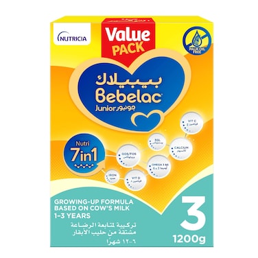 Bebelac Junior Nutri 7-in-1 Growing-Up Formula Milk, Stage 3, from 1 to 3 Years, 1200g