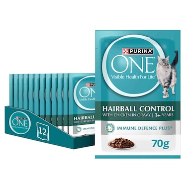 Purina One Hairball Control with Chicken in Gravy Cat Wet Food, 1 Years and above, 70g Pack of 12