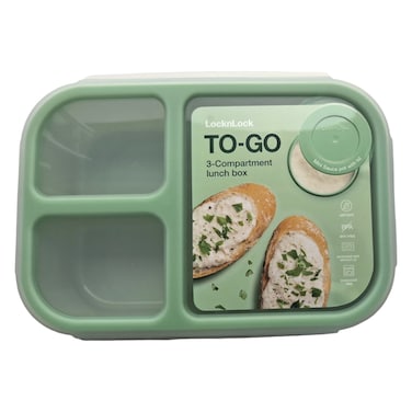 Lock &amp; Lock To Go, 3-Compartment Lunch Box, Mint, 980ml