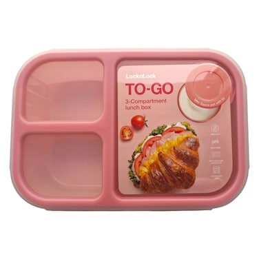 Lock &amp; Lock To Go, 3-Compartment Lunch Box, Pink, 980ml