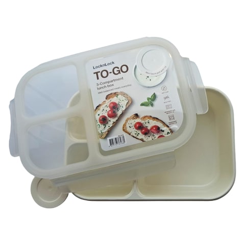 Lock &amp; Lock To Go, 3-Compartment Lunch Box, White, 980ml