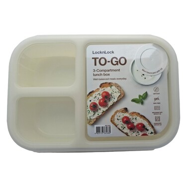 Lock &amp; Lock To Go, 3-Compartment Lunch Box, White, 980ml