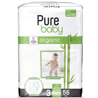 Pure Baby Diaper Pants with Organic Bamboo Core Size 3 (4-10 kg) 56 Diapers