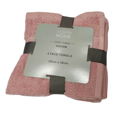 La Collection 420 GSM Cotton Face Towels Mid Rose 30x30cm 4 PCS
