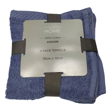 La Collection 420 GSM Cotton Face Towels Mid Blue 30x30cm 4 PCS