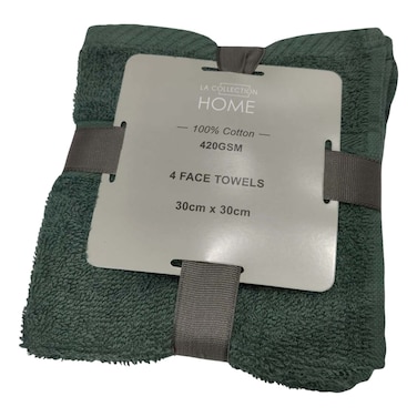 La Collection 420 GSM Cotton Face Towels Dark Green 30x30cm 4 PCS