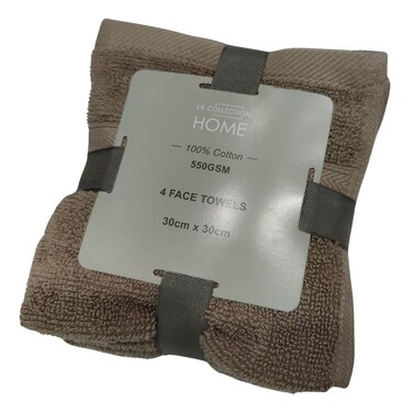 La Collection 550 GSM Cotton and Viscose Face Towels Brown 30x30cm 4 PCS