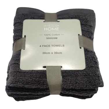 La Collection 500 GSM Cotton Zero Twist Face Towels 22003095 Dark Grey 30x30cm 4 PCS