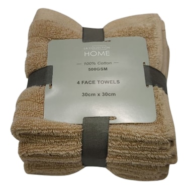 La Collection 500 GSM Cotton Zero Twist Face Towels 22003095 Beige 30x30cm 4 PCS