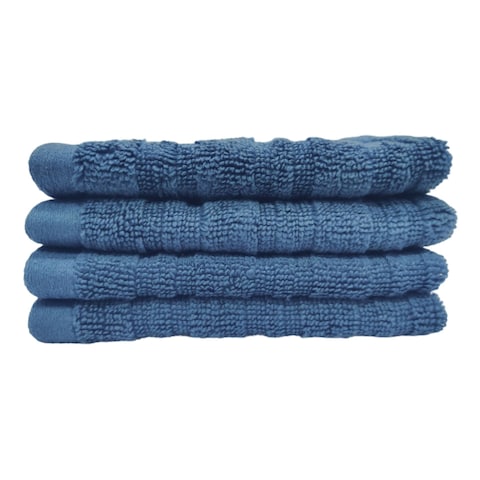 La Collection 500 GSM Cotton Zero Twist Face Towels Blue 30x30cm 4 PCS