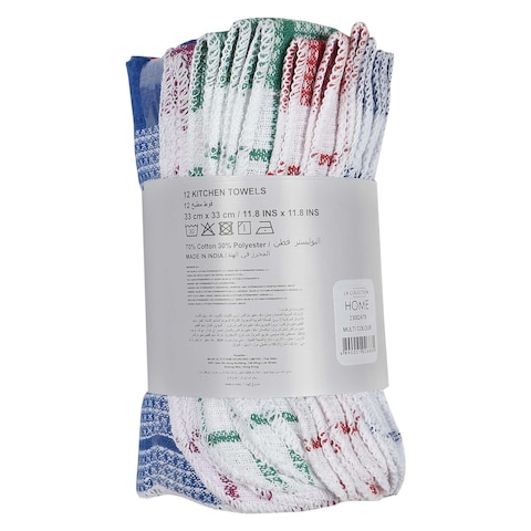 La Collection 200GSM Cotton and Polyester Kitchen Towel Multicolour 33x33cm 12 PCS