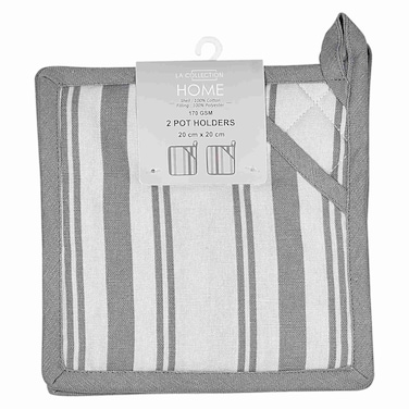 لا كوليكشن حاملات الأواني المصنوعة من القطن والبوليستر بوزن 170 غرام لكل متر مربع باللون الرمادي المخطط 20×20 سم قطعتان