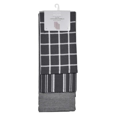 La Collection 200 GSM Cotton and Polyester Kitchen Towels Dark Grey 40x65cm 3 PCS