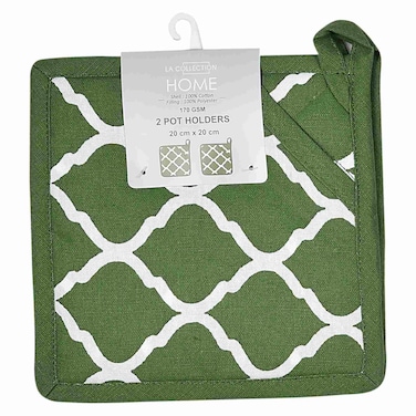 لا كوليكشن حاملات الأواني المصنوعة من القطن والبوليستر بوزن 170 غرام لكل متر مربع بتصميم أخضر 20×20 سم قطعتان
