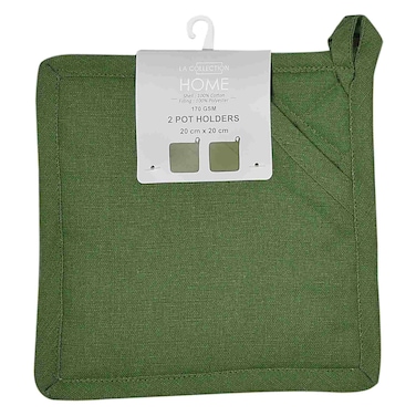 La Collection 170 GSM Cotton and Polyester Pot Holders Dark Green 20x20cm 2 PCS