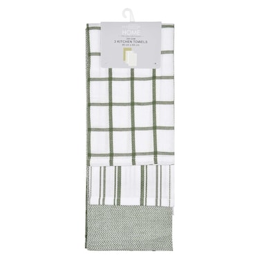 La Collection 200 GSM Cotton and Polyester Kitchen Towels White and Green 40x65cm 3 PCS