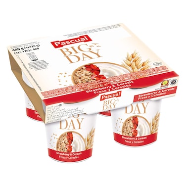 Pascual Big Day Strawberry and Cereals Yogurt, 125g Pack of 4