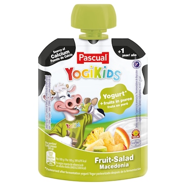 Pascual YogiKids Fruit Salad Yogurt Plus Fruits Puree Pouch, 1 Years+, 80g