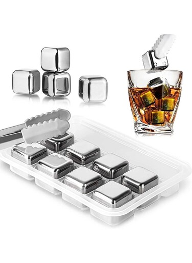 Pcs Whiskey Stones, Stainless Steel Ice Cubes, Reusable Beverage Chilling Rocks, Quickly Cool Down Drink, for Scotch, Bourbon, Drinking Gift for Men Dad Husband