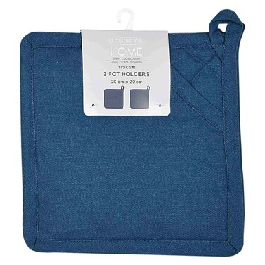 La Collection 170 GSM Cotton and Polyester Pot Holders Navy 20x20cm 2 PCS