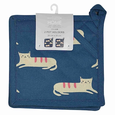 La Collection 170 GSM Cotton and Polyester Pot Holders Navy Design 20x20cm 2 PCS