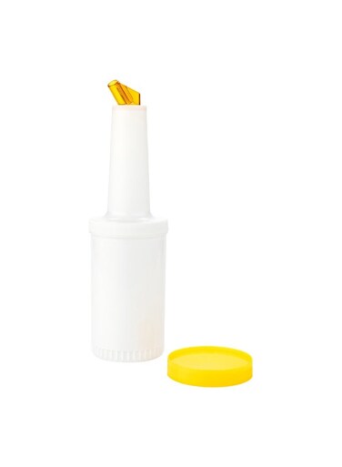 1 qt Plastic Quick Pour Storage Container Bottle - with Yellow Spout and Lid - Bar Storage Bottle - 3 1/2" x 3 1/2" x 13" - 1ct Box - Bar Lux