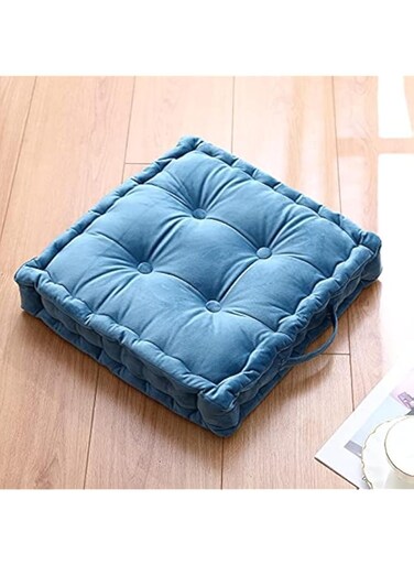 Hcosmy Floor Cushion Pouf, Square Floor Pillow Seating Chenille Meditation Cushion, Thick Tufted Pillows for Living Room Yoga Bedroom Sofa, 45 x 45CM (Turquoise)