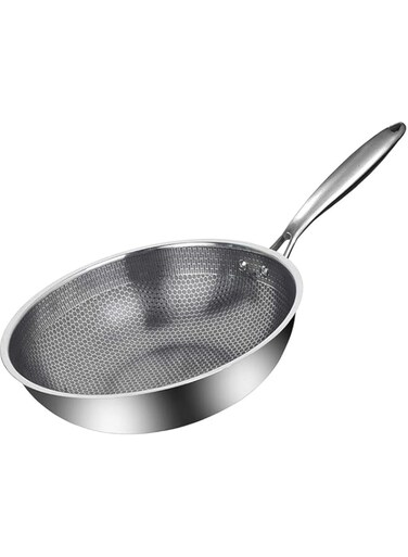ZLASS Stainless Steel Wok, round bottom non-stick honeycomb wok with anti-scalding handle, suitable for family restaurant cooking pots on all stoves, 32cm/12.5in