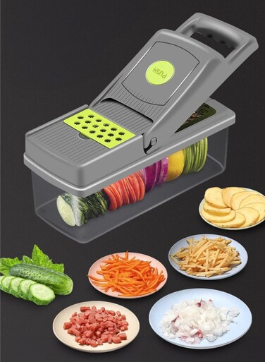 15 in 1 multifunctional vegetable chopper   Professional onion chopper   Vegetable slicing,diced and shredded in one   Carrot and garlic food vegetable slicer   With storage container