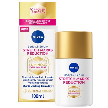 NIVEA LUMINOUS630 Stretch Marks Reduction Body Oil-Serum, 48H Moisture, for All Skin Types, 100ml