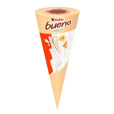 Kinder Bueno White Ice Cream, Creamy Hazelnut &amp; White Chocolate Topping, 1 Cone, 62g