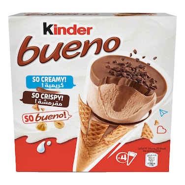Kinder Bueno Classic Ice Cream, Creamy Hazelnut &amp; Chocolate Topping, Multipack, 4 Cones, 62g Pack of 4