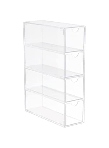 TOPINCN Acrylic Stackable 4 Drawer Eyeglass Storage Organizer Box Clear Sunglasses Display Holder for Makeup Office Items Dustproof and Protective