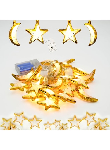 Viewstar Ramadan/Ramazan Golden Moon and Star LED String Lights - Battery Operated Ramadan/Ramazan Decorations for Home - Fairy Lights for Ramazan/Ramadan Eid, Festive, Party