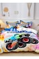 Home Single Size, 4-piece Duvet Cover Set In White,a Colorful Car Design 160x210cm.