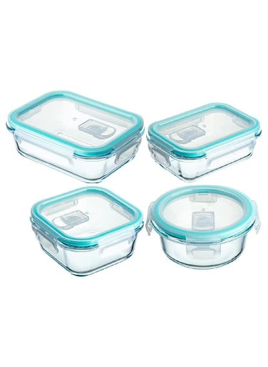 Glass Meal Prep Containers (4 pcs Mixed) - Glass Food Storage Containers with Lids, Glass Lunch Box, Portion Control, Airtight, Glass Bento Box Lunch Containers- 4P