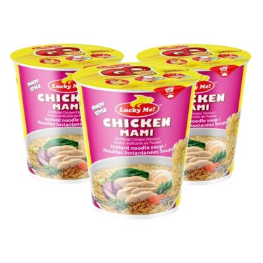 Lucky Me! Go Cup Chicken Mami Flavour Instant Noodle Soup, 70g Pack of 3