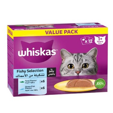 Whiskas Fishy Selection in Jelly Wet Food for Cat, 1 Years and above, 80g Pack of 12